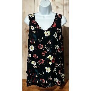 Chelsea & Theodore Floral V-Neck Blouse Sz Small Sleeveless Top Loose Fit